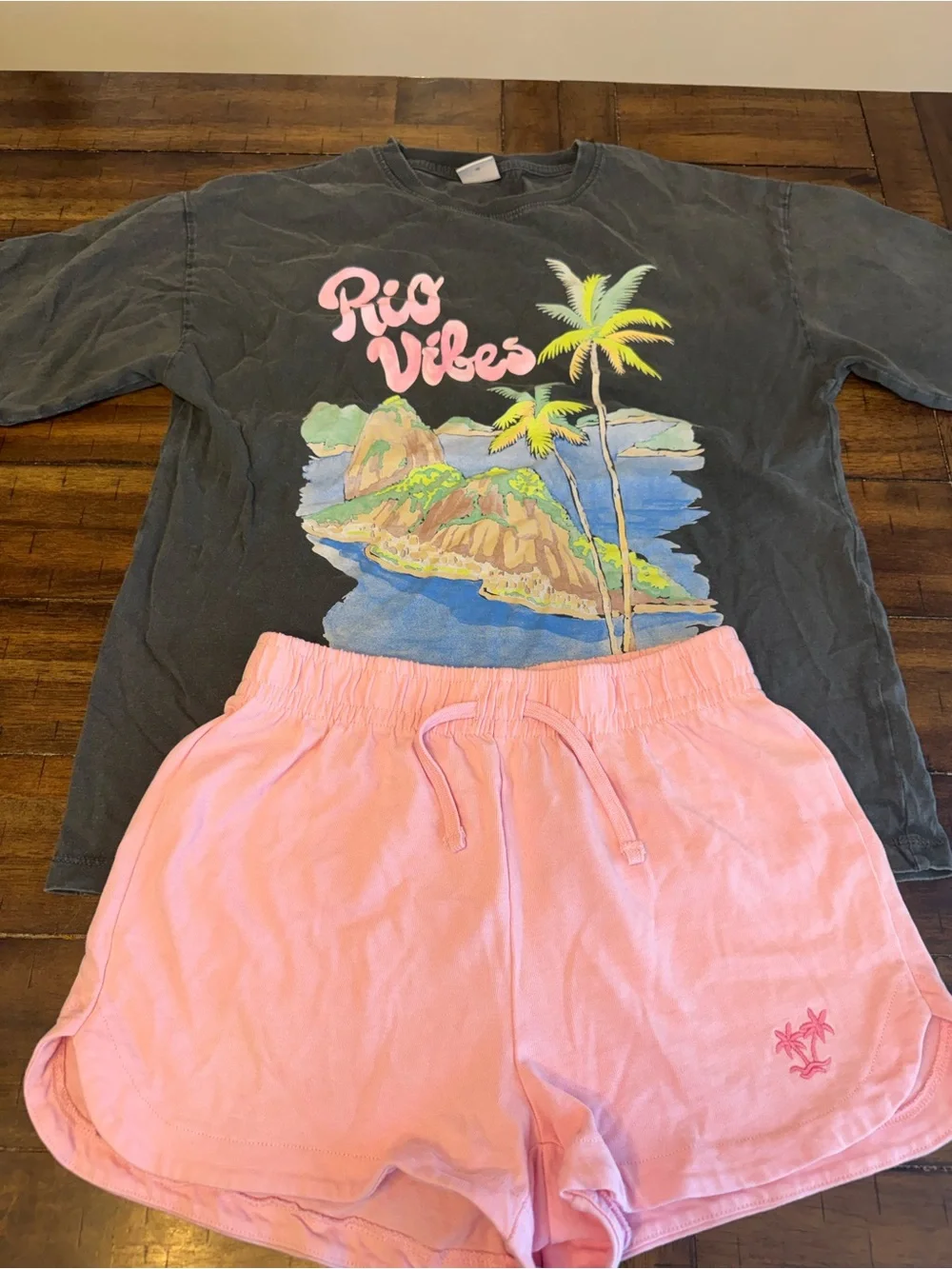 Zara Pink & Light Green Kids Pajama Shorts Set Size:13/14